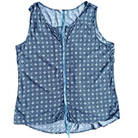 Reitmans Blue Boho Sleeveless Blouse XXL Flowy Summer Top Mandarin Collar - Picture 7 of 13